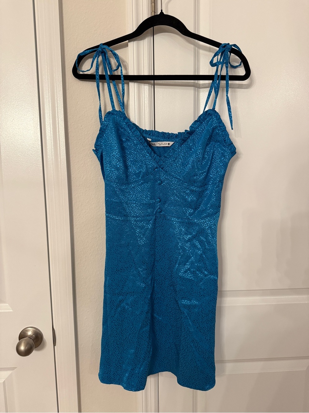 Zara - Shimmery Teal Blue Tie-Strap Mini Dress